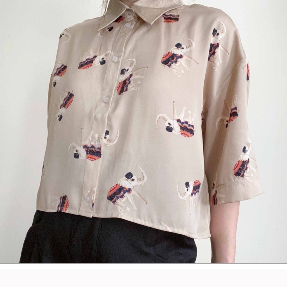 Satin Cropped elephant print top